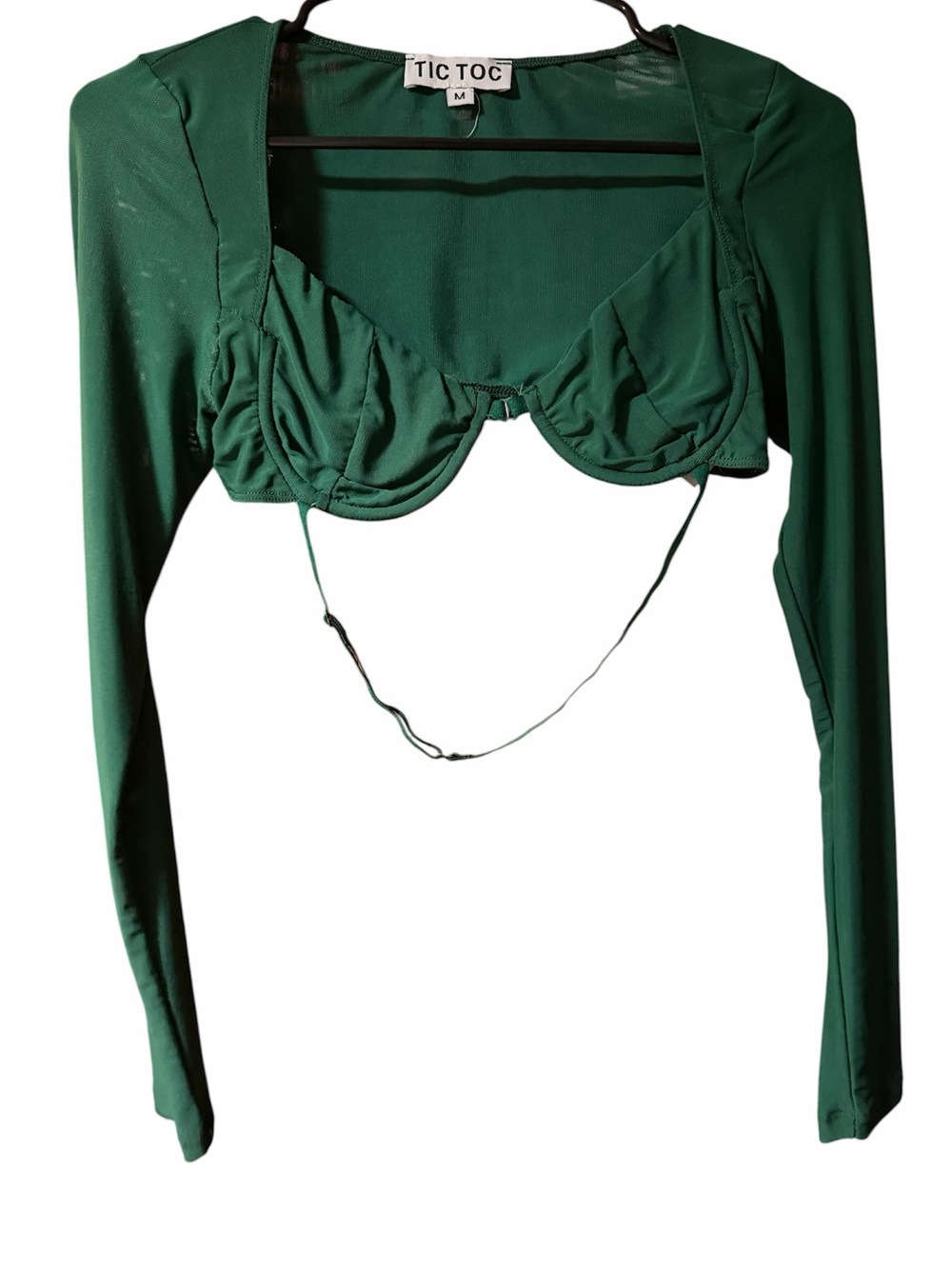 TIC TOC Emerald Green Long Sleeve Underwire Crop Top